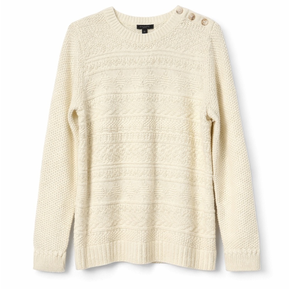 Talbots Ivory Cotton Sweater Anchor Nautical Buttons LP NWT